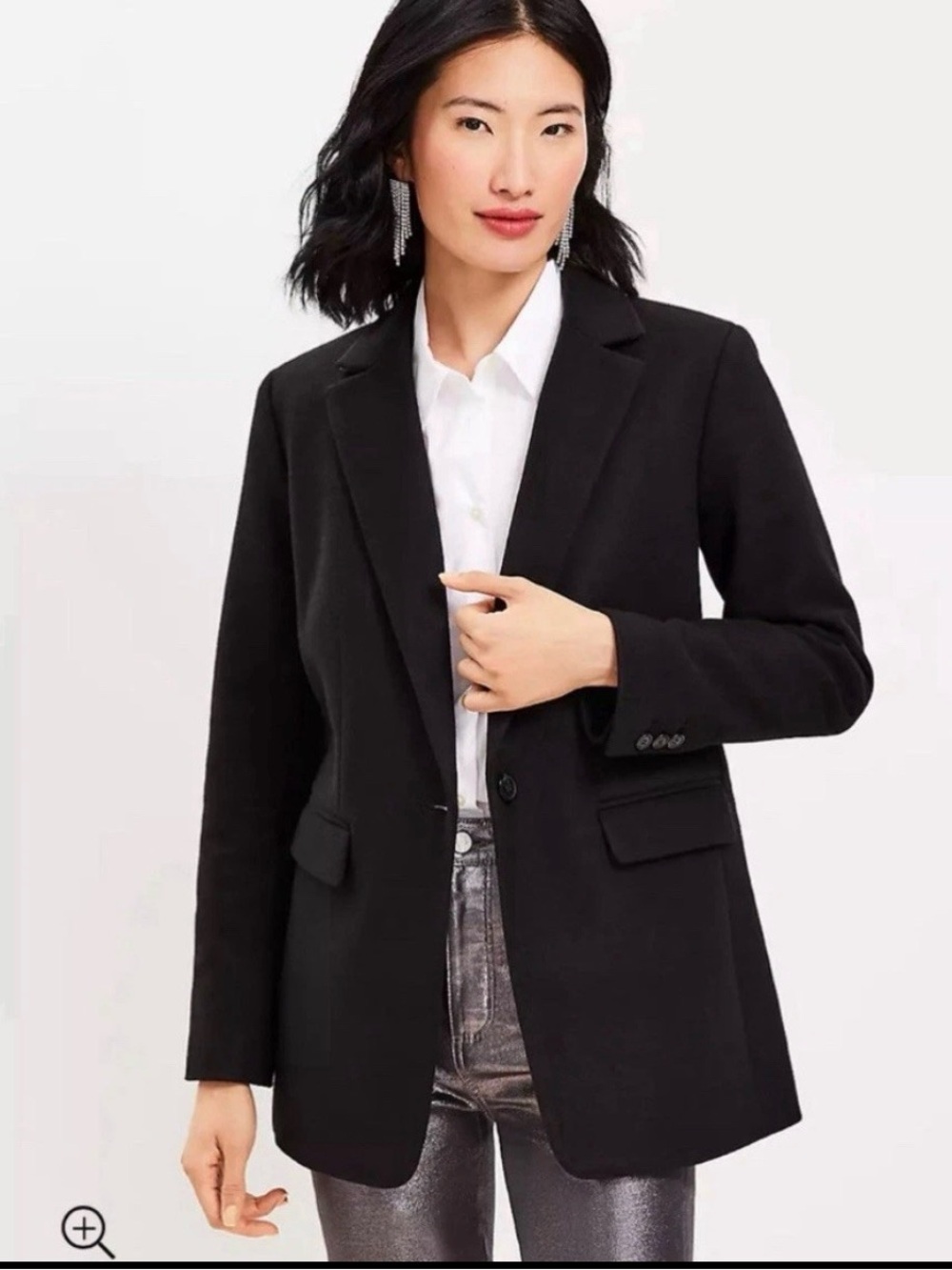 LOFT Vintage Black Single-Button Heavy Wool Blend Blazer Coat Jacket Size 6